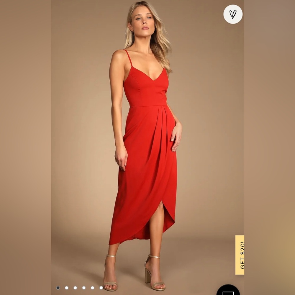 Lulus - Reinette Rust Red Midi Dress